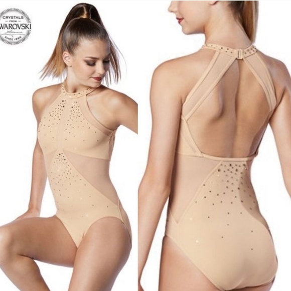Ivy Sky Nude Rhinestone Halter Dance Leotard Costume - Picture 1 of 17